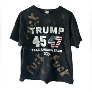 Custom Bleach Dyed Political Graphic Tee – Size XL